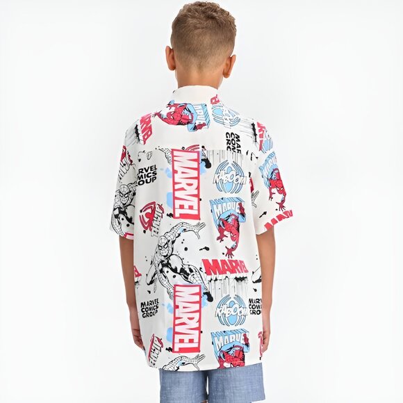 Marvel Spider-Man Camp Shirt Comic Print Hawaiian Kids XL Youth 14–16 - Picture 4 of 12